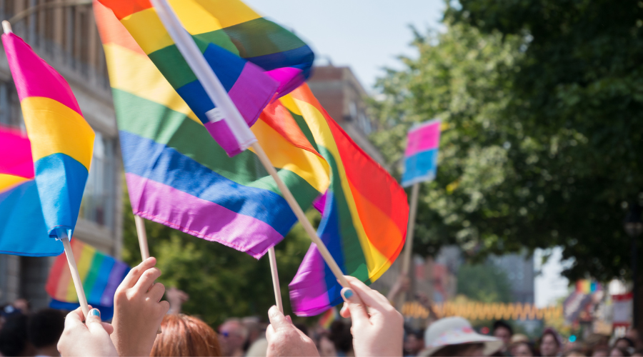 People holding up pride flags